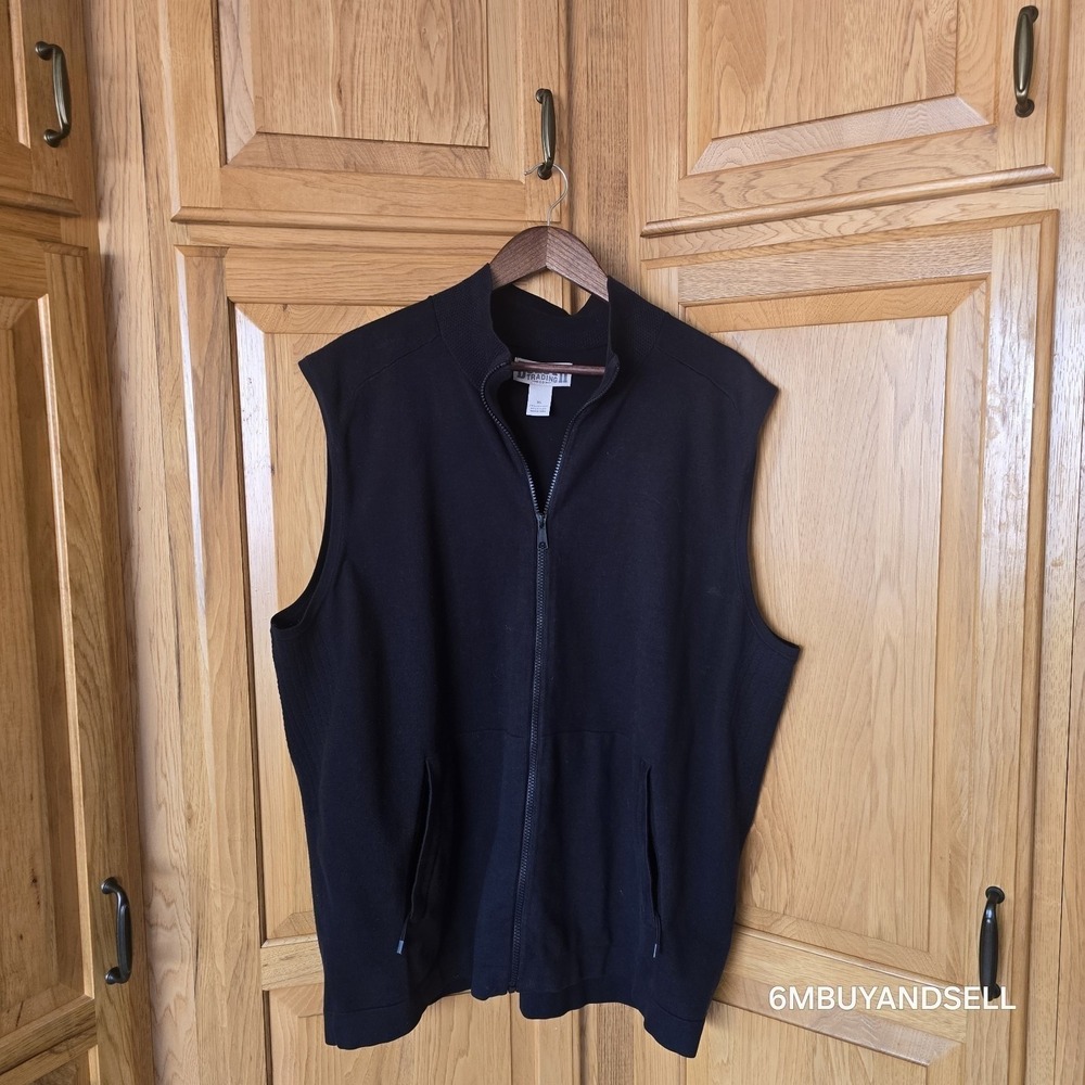Duluth Trading‎ Co Mens XL Black Full Zip Sweater Vest Mock Neck Cotton 22401